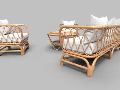 Sofa Wooden set 3 3D model