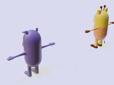 Cartoon Giraffe and rhino 3D model