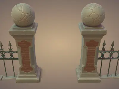 Graveyard Fences set Low-poly 3D model