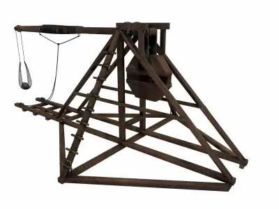 Trebuchet wooden catapult Low-poly 3D model