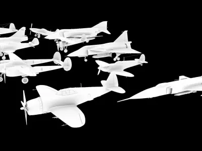 WWI WWII fighter planes bundle  11 planes or Jets 3D models Low-poly 3D model
