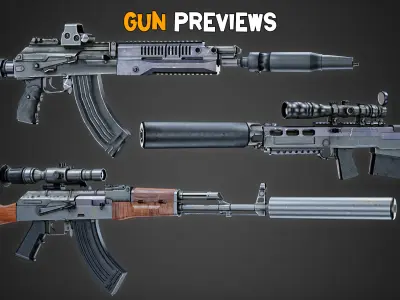 20 Modern Gun and 4K Texture    Vol 11   Low-poly 3D model