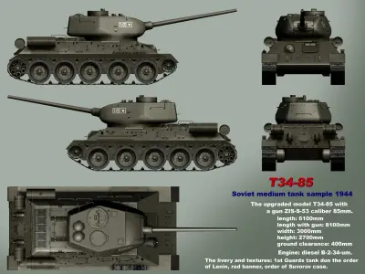 T34-85 tank Low-poly 3D model