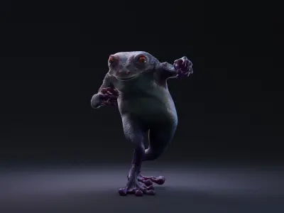 Blue Frog Character - Rigged Animated Different Poses Game Ready 3D model