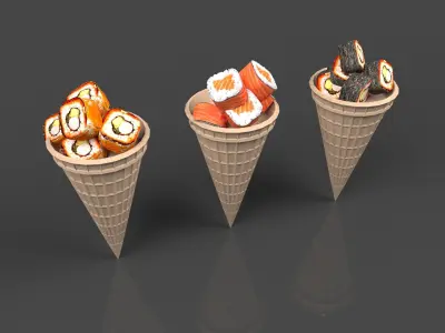 Sushi in waffle cups Low-poly 3D model
