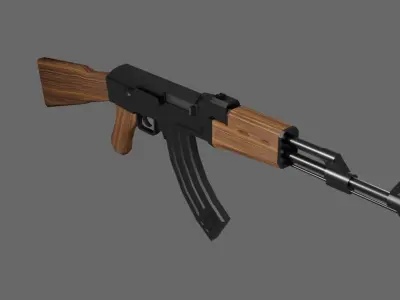 AK-47 Rifle Dark wood - Machinegun - Fuzil - Metralhadora Low-poly 3D model