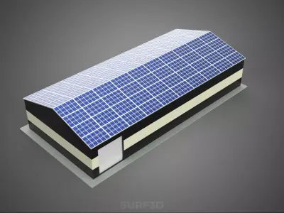 ROOFTOP ARRAY ECO SOLAR PANELS STRIPED UTILITY BUILDING FACILITY 3D model