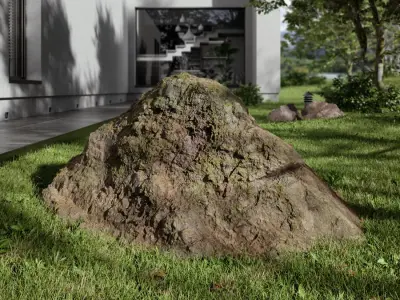  Warm Toned Mossy Jagged Large Rock Boulder Model 