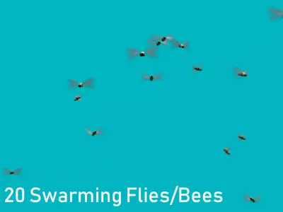 Low Poly Background Flies and Bees Animated Low-poly 3D model