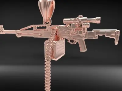 Machine Gun bullet gold pendant necklace jewelry 3D 3D print model