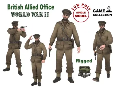 British allied officer Low-poly 3D model