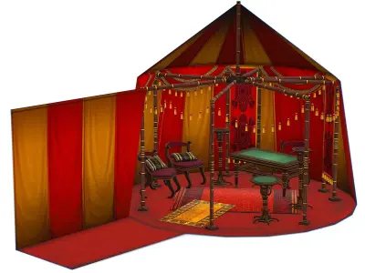 Ancient Historic Shater Military Tent Sheltering Control Room Low-poly 3D model