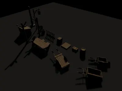 Medieval environment peripherals pack Low-poly 3D model