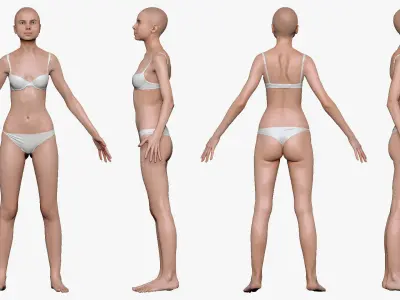 001234 woman in underwear A pose Low-poly 3D model