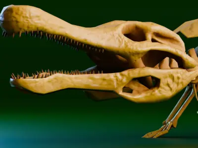 Realistic Ancient Reptilians Fossil - Sarcosuchus Low-poly 3D model
