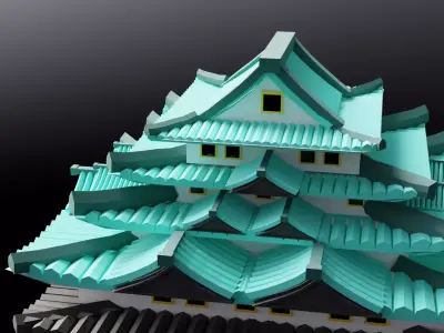 Japanese fortress or castle Low-poly 3D model