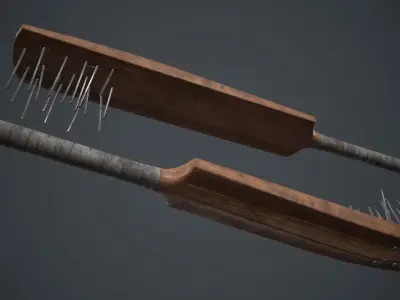 Cricket Bat Weapon With Metal Nails Low-poly 3D model
