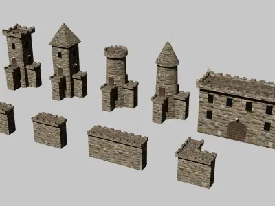 Modular castle Low polly 3D Model Game ready Free low-poly 3D model