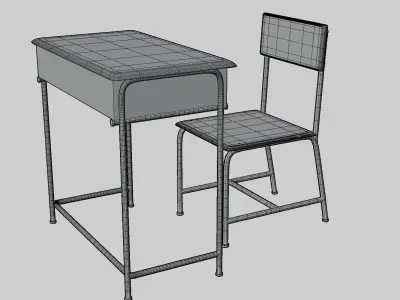 Chair and Table School Free low-poly 3D model