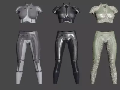 Female character sci-fi suit videogame Low-poly 3D model