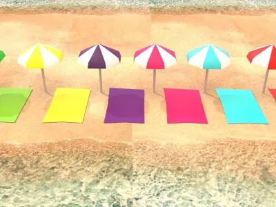 Beach umbrellas Low-poly 3D model