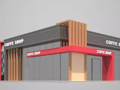 Coffee shop building Low-poly 3D model