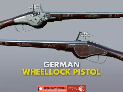 Weapon - Flintlock - German Wheellock Pistol Low-poly 3D model