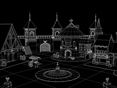 Old village Low-poly 3D model