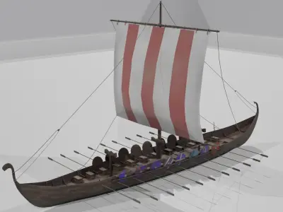 Viking long boat Low-poly 3D model