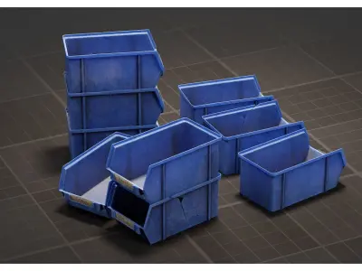 Stackable Blue Plastic Storage Bins - Parts Organizer Trays 3D model