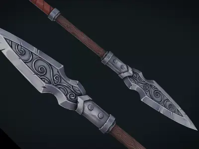 Stylized Fantasy War Spear - Game Ready Hand Painted Weapon Low-poly 3D model