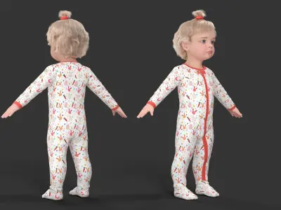 Baby Girl Wearing Full Bodysuit A-Pose Fur 3D model