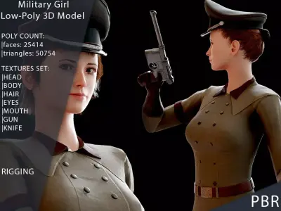 Military Girl Game Ready Character Low-poly 3D model