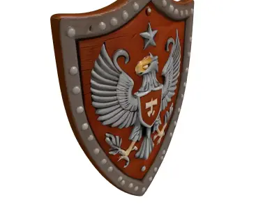 Worn Wooden Shield with Emblem 3D model