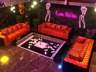 Strip Club Private Lounge and Bar Inside Interior Low-poly 3D model