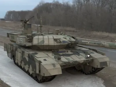 Battle-Worn Camouflaged T90MS Tank - Realistic 3D Model Low-poly 3D model