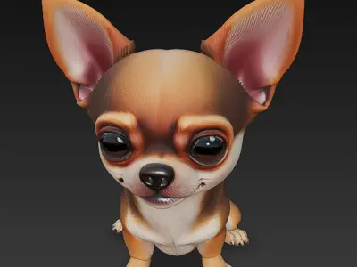 Chihuahua Puppy Dog Realistic 3D Model - Low Poly Realistic Low-poly 3D model