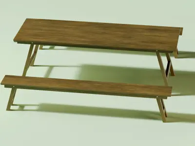 rustic  table  and two benchs 3D model