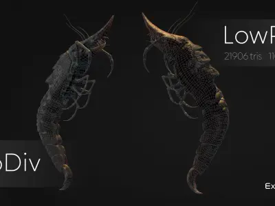 Fish model - Shrimp fish lowpoly - ocean horror - monster fish 1 Low-poly 3D model