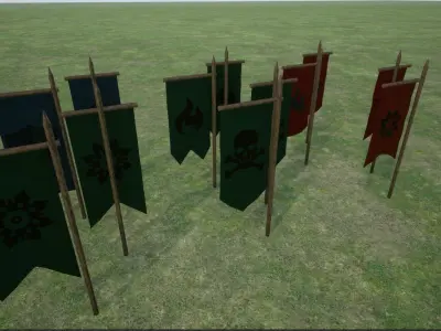 Middle Age War Banners Low-poly 3D model