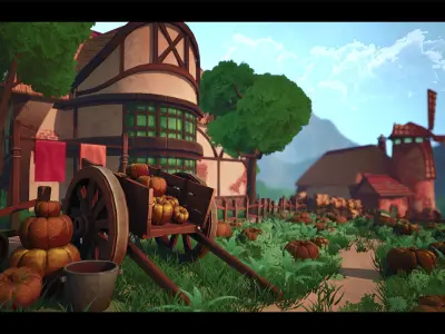 Stylized Windmill Valley Low-poly 3D model