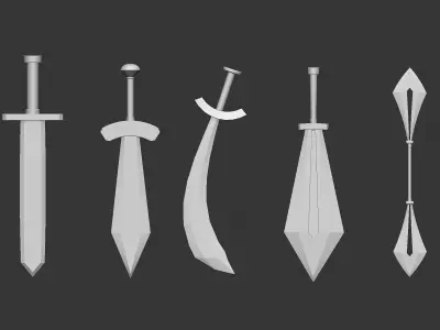 20 Low poly medieval fantasy melee weapon base mesh IMM brush 3D model