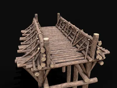 Modular Wood Bridge Platform Low-poly 3D model