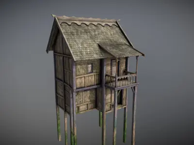 Medieval lake village - House 8 Low-poly 3D model