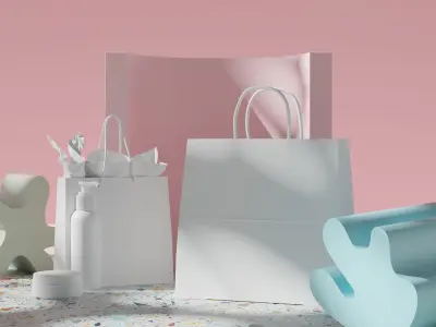 Commercial shopping bags mockup scene 3D model