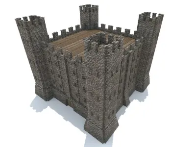Medieval fortress interior and exterior 3D model