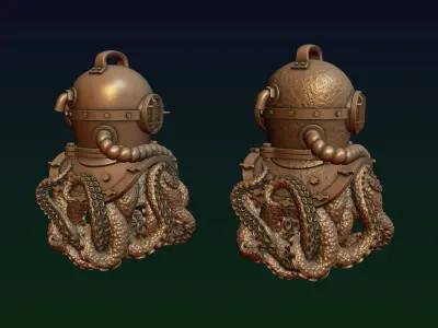 Diving Helmet with Octopus 3D print model