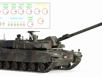 Korean Tank K2 Camouflage Color Dirty Rigged 3D model