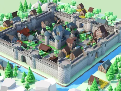 Cartoon Castle Low-poly 3D model