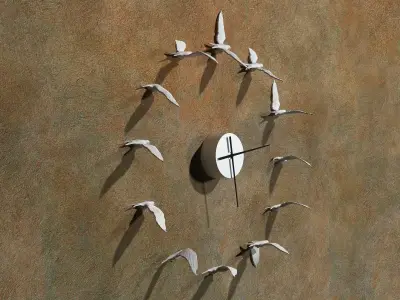 Swallow clock made of paper birds 3D model